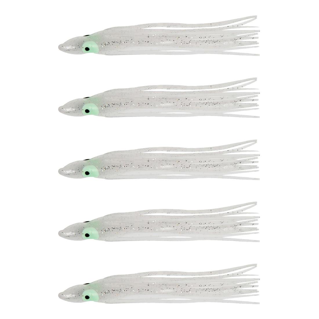 Leurre Octopus 6cm blanc paillette x5 pêche en mer