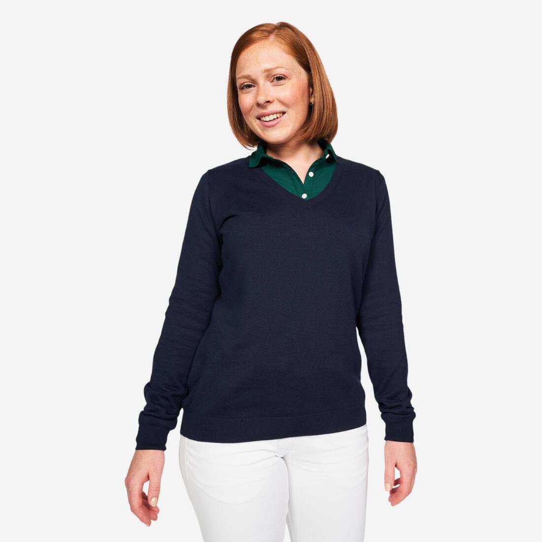Pull de golf coton col V femme, MW100