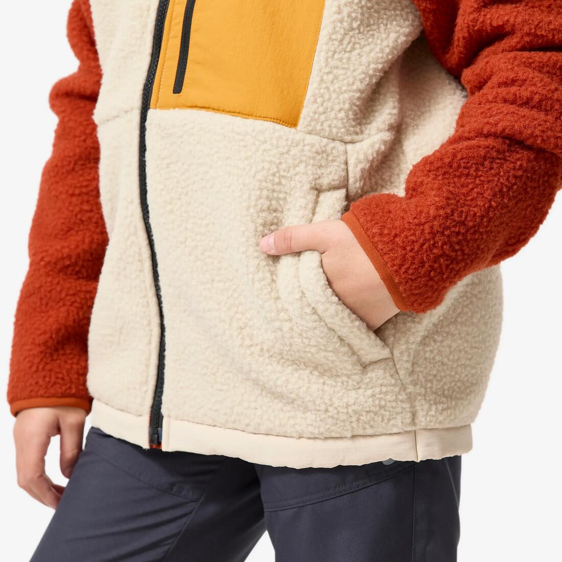 Veste polaire sherpa chaude enfant 7-15 ans, NH 900 beige, noir et