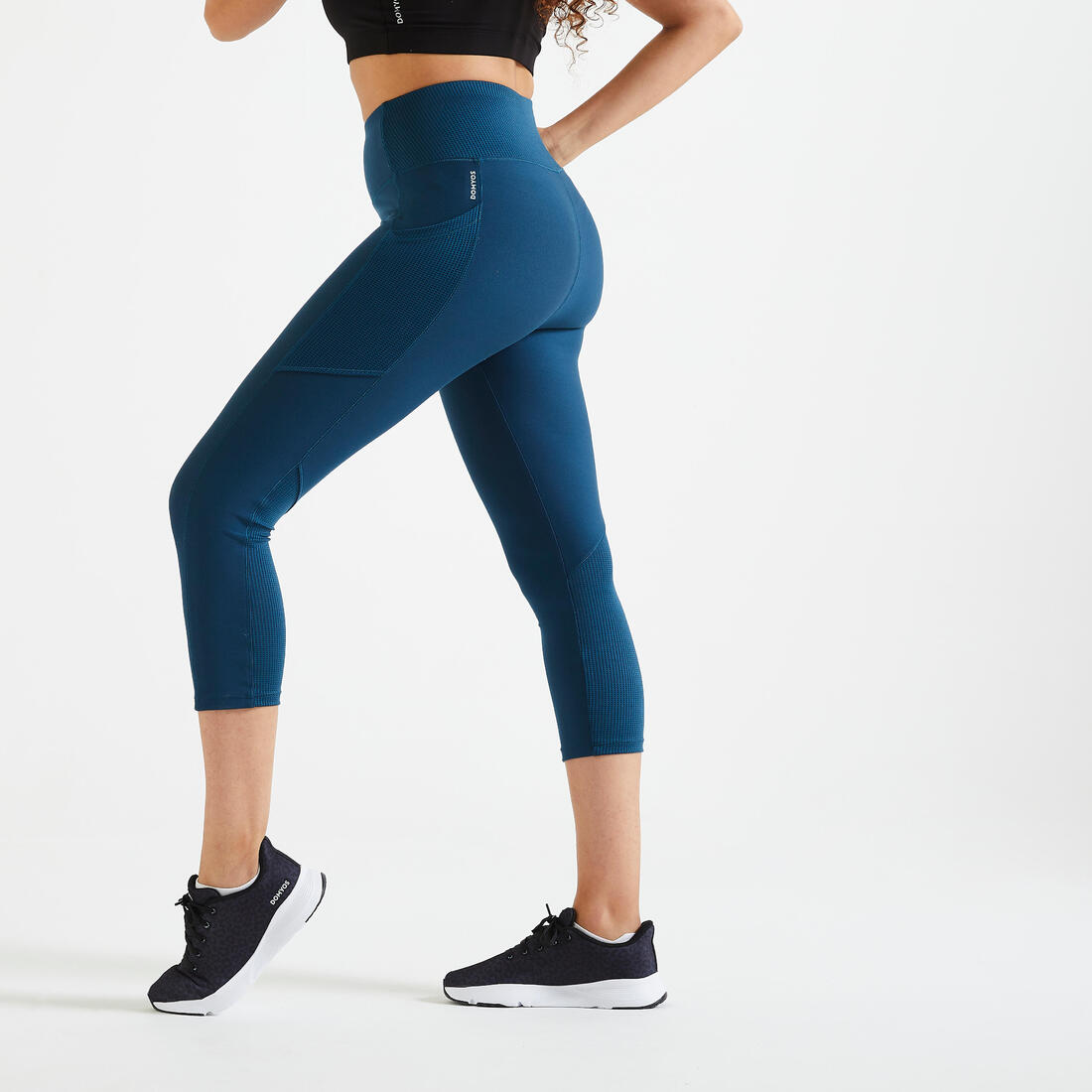 Legging court avec poche téléphone Fitness Cardio Femme Noir – bleu canard