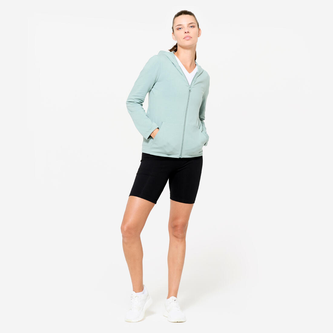 Sweat Zippé Fitness Femme - 100 Gris Pale