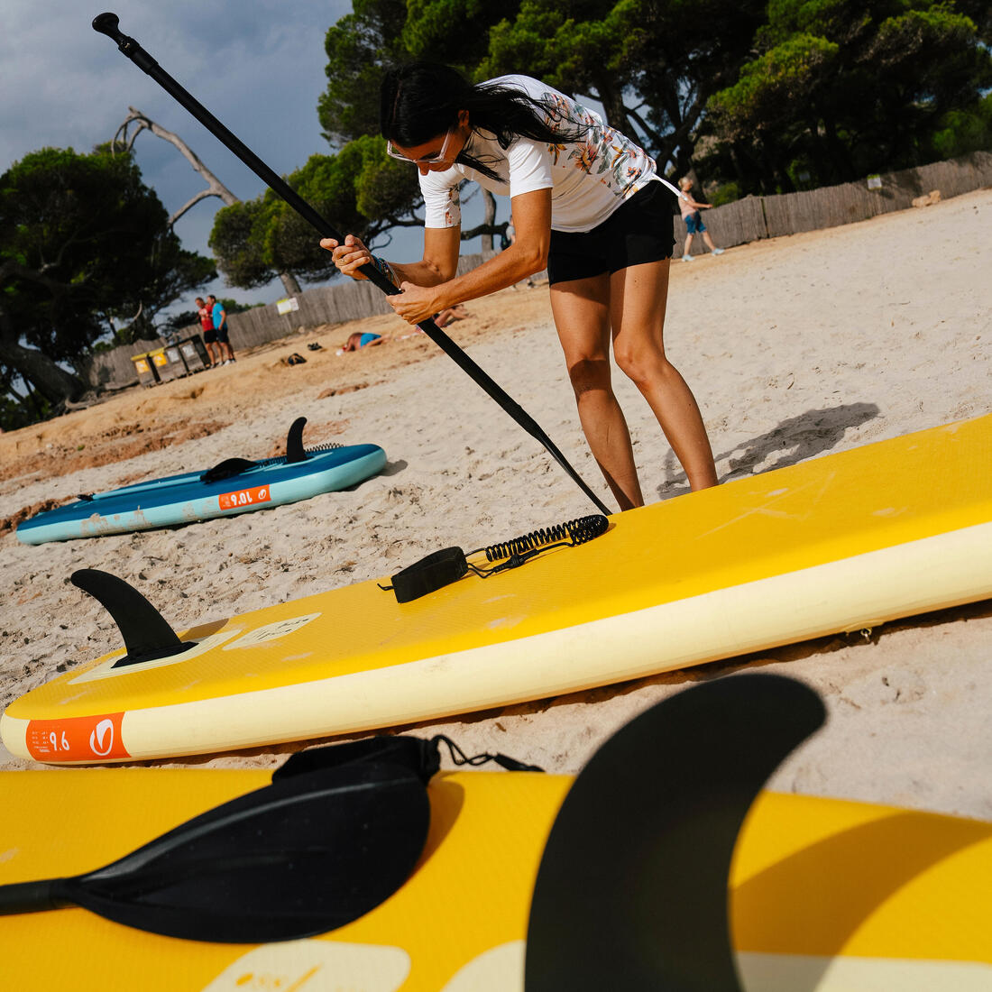 Pack Stand up paddle gonflable 9'6, 1 personne (jusqu'à 80kg)  - 100 Jaune