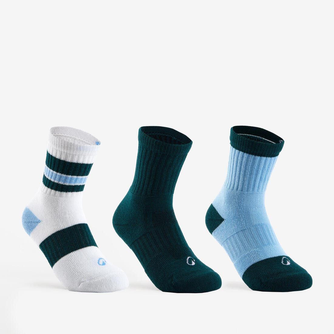 CHAUSSETTES DE SPORT ENFANT HAUTES RS 500 BLANC MARINE LOT DE 3