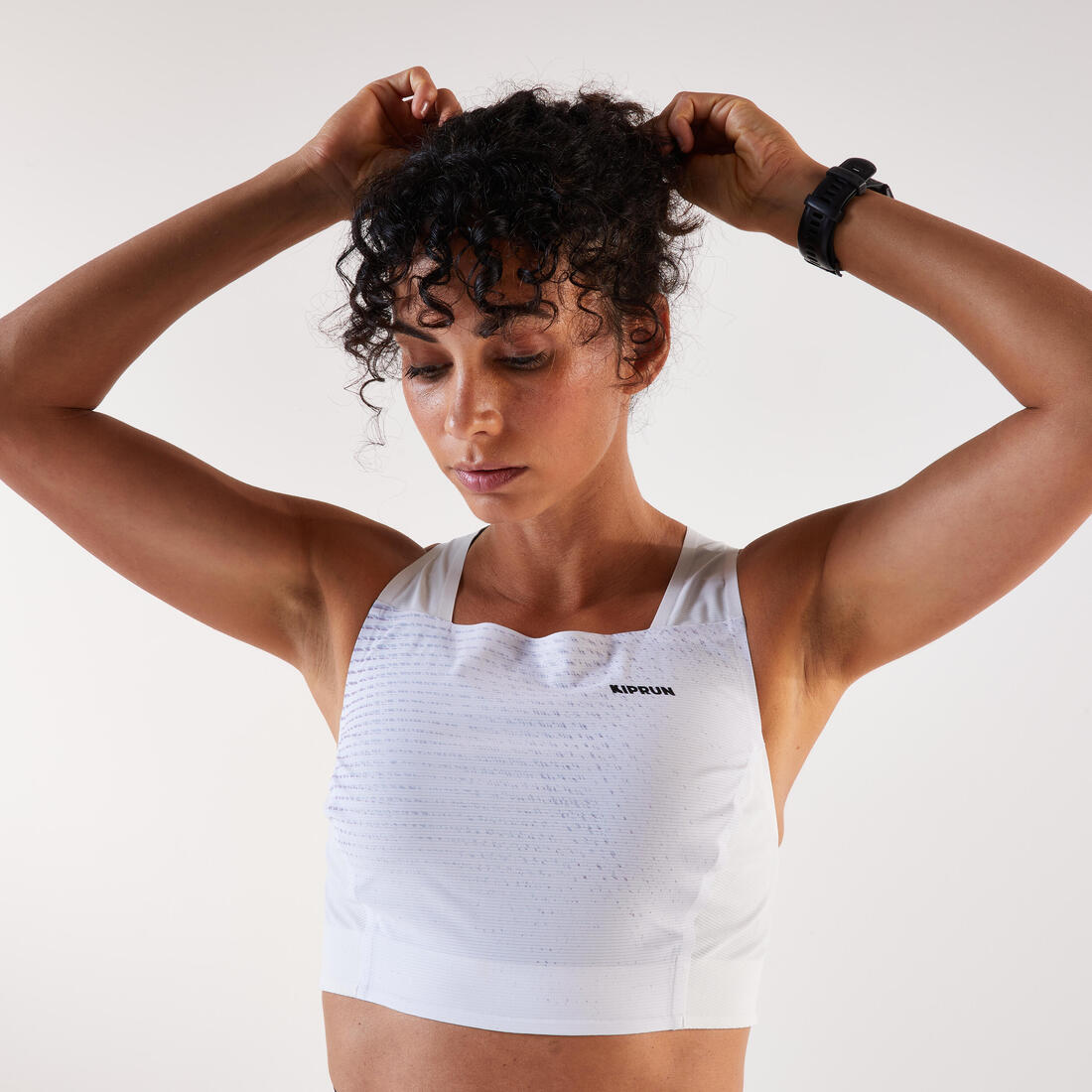 Débardeur de Running Crop top Femme, Kiprun blanc