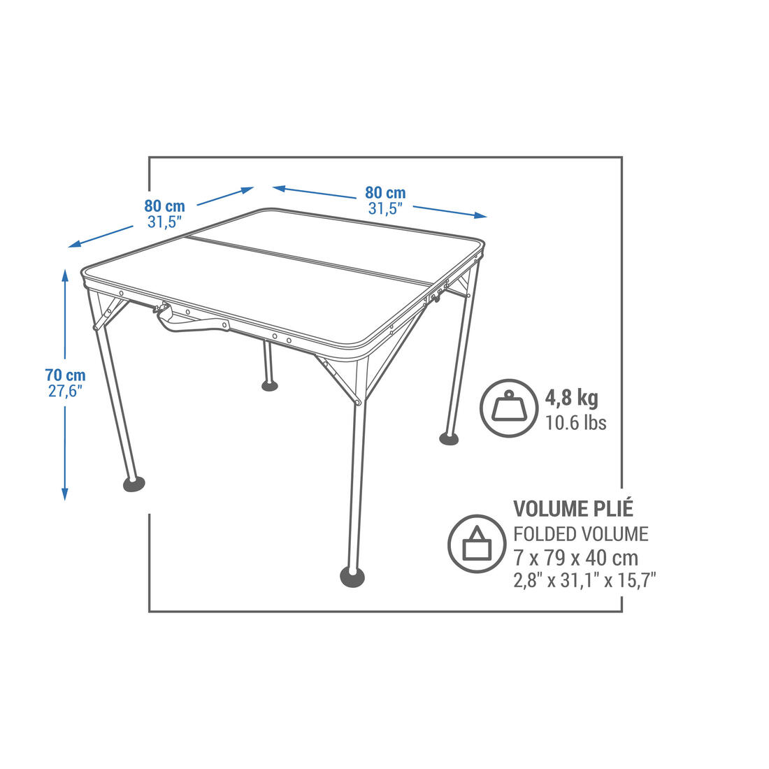 Table de camping pliante, 4 personnes
