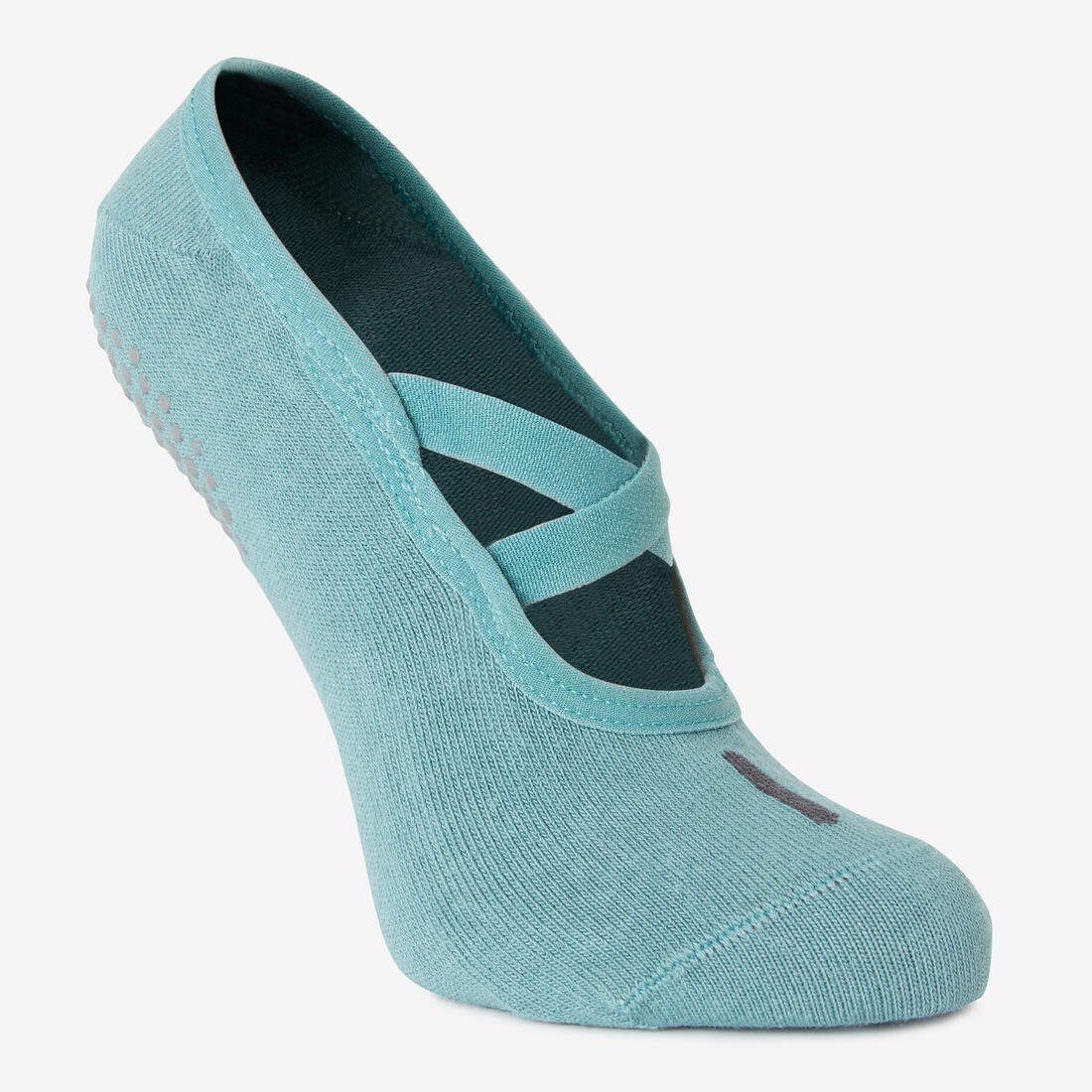 Chaussettes Ballerines antidérapantes fitness coton femme - 500 Vert – vert cendré