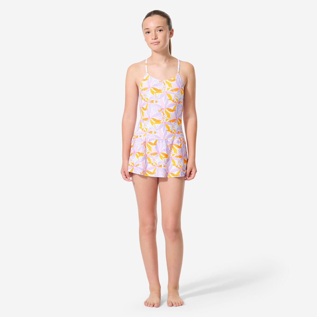 Maillot de bain 1 pièce jupette natation Fille ado, Lila jow