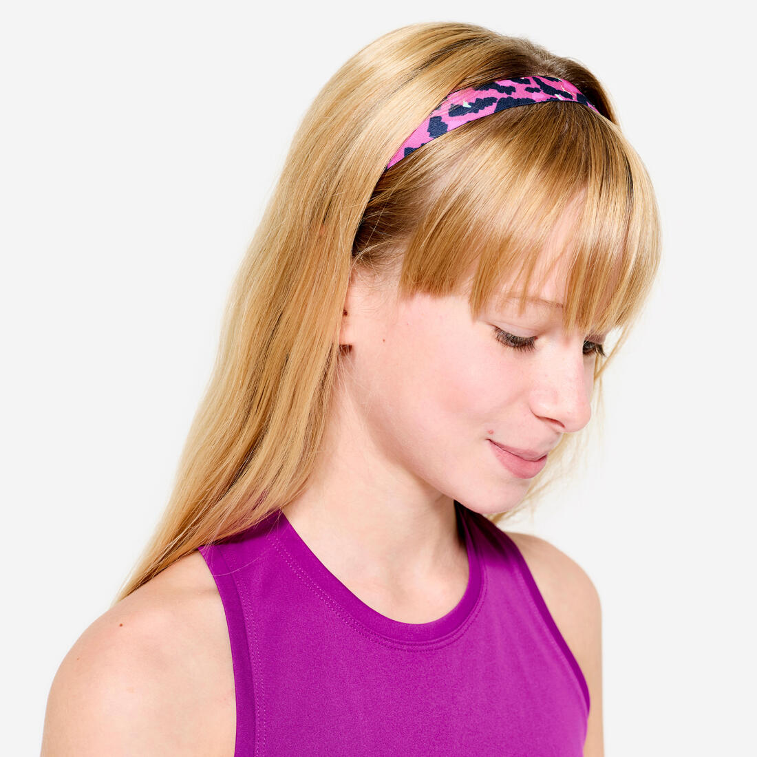 Lot de 2 bandeaux fins multisport fille, Vert et Imprimé léopard