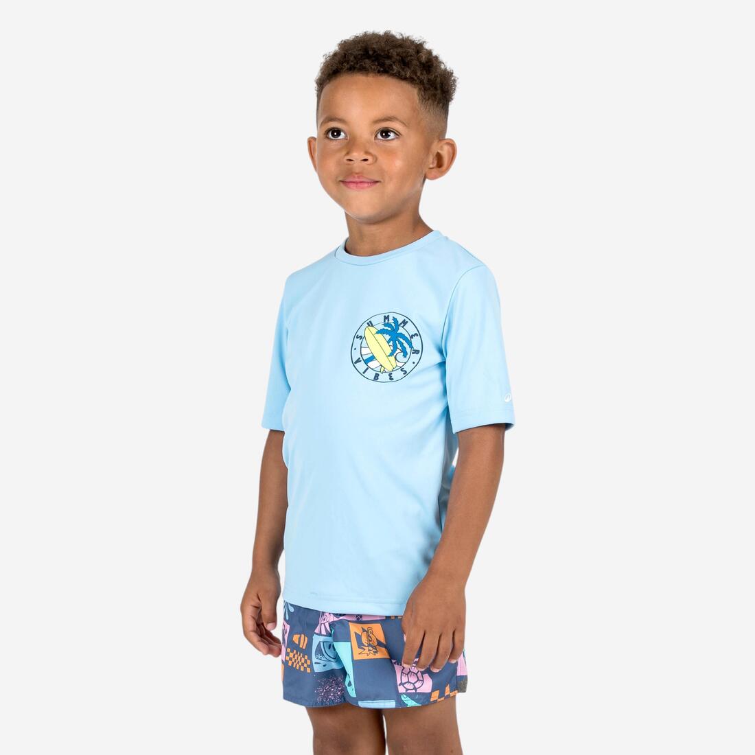 Water tee shirt anti uv surf enfant vert turquoise imprimé