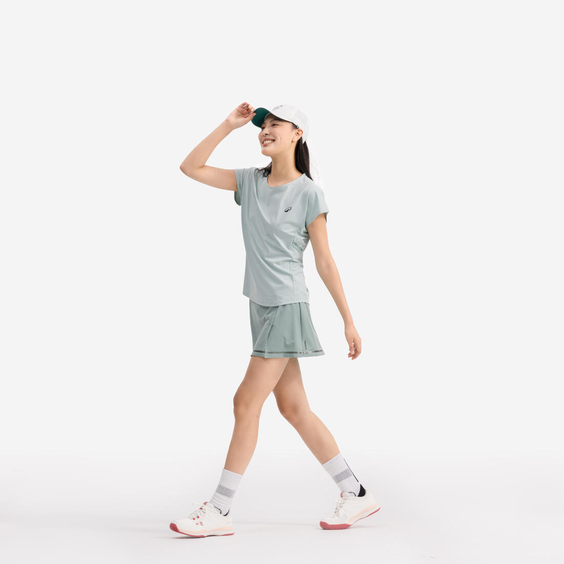 T-Shirt tennis col rond dry soft femme - Dry 500 blanc cassé
