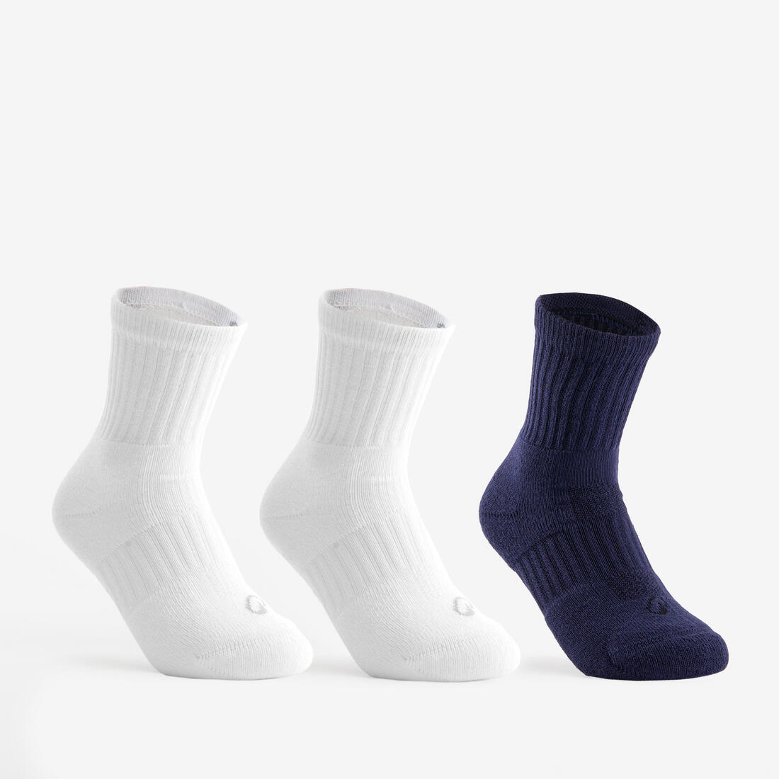 CHAUSSETTES DE SPORT ENFANT HAUTES RS 500 BLANC MARINE LOT DE 3