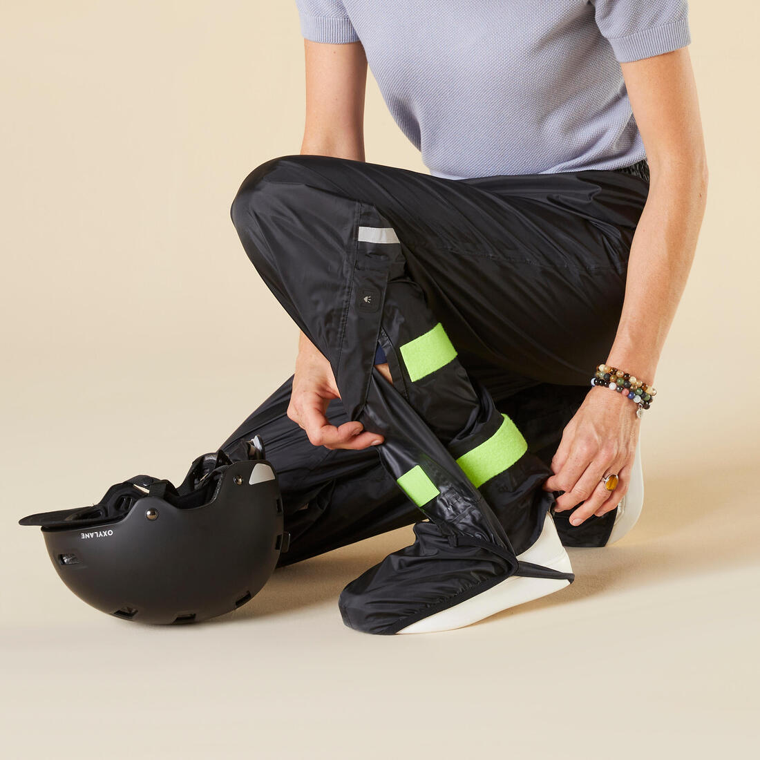 Surpantalon pluie vélo ville  avec couvre-chaussures intégrés 100, noir