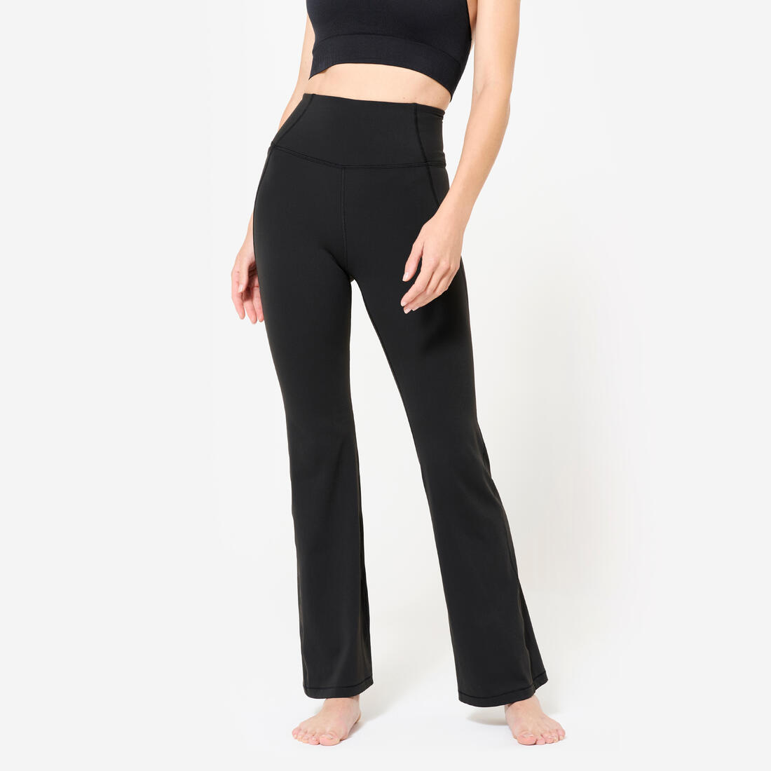 Pantalon évasé effet seconde peau de yoga, noir