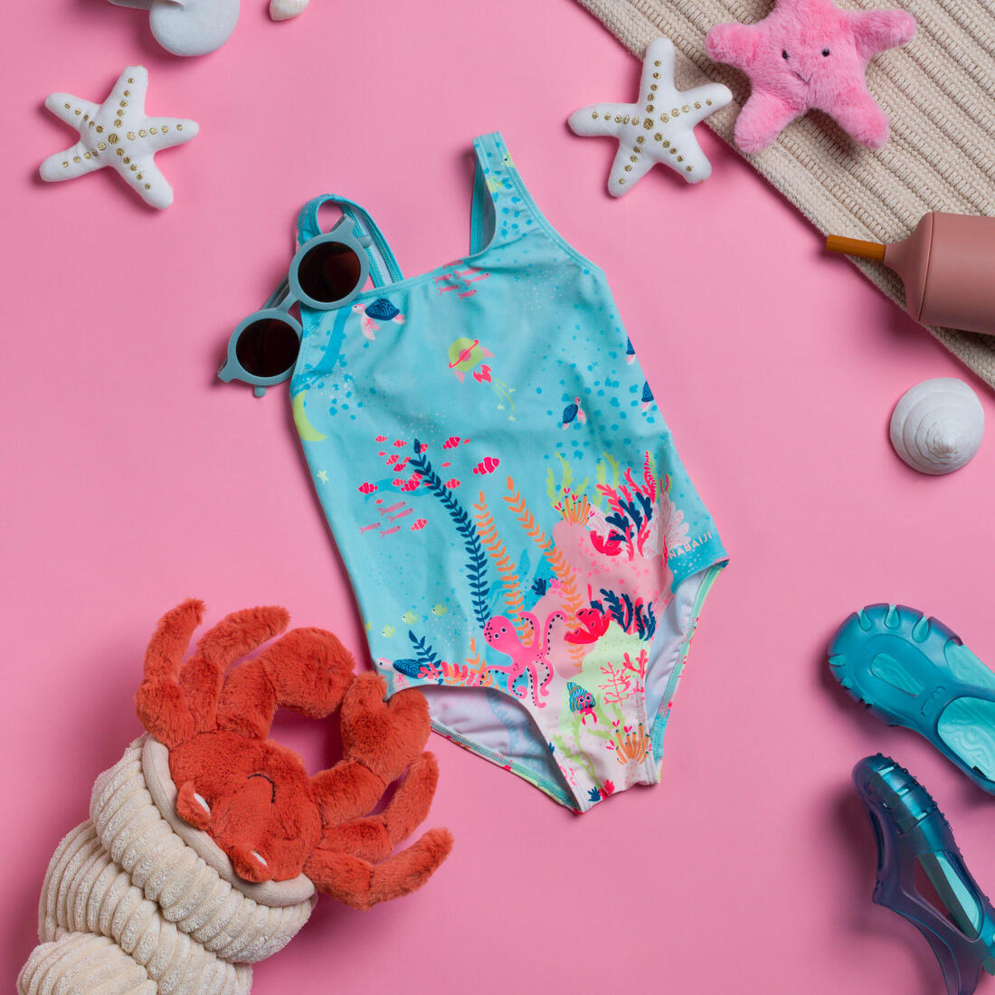 Maillot de bain 1 pièce bébé fille rose imprimé rayures
