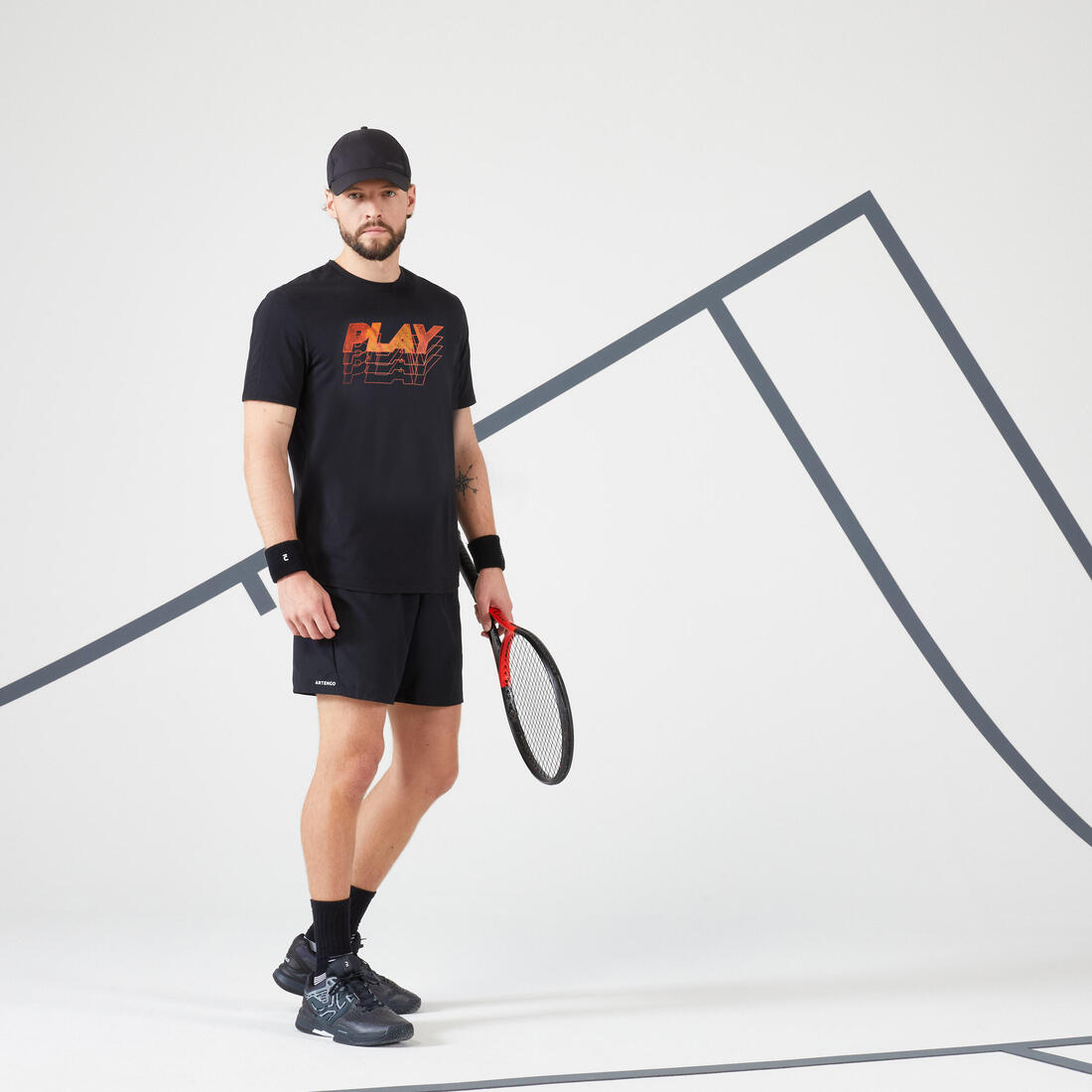T-shirt de tennis homme - tts soft blanc cassé – noir