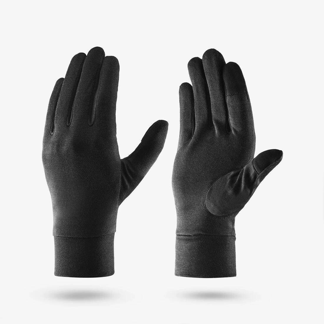 Sous-gants en soie de trekking montagne - MT 500 noir - adulte