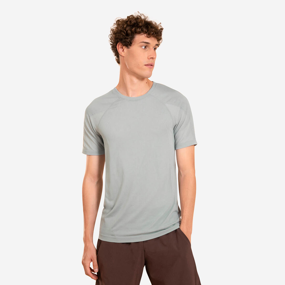 T-shirt de yoga seconde peau manches courtes homme – gris argent
