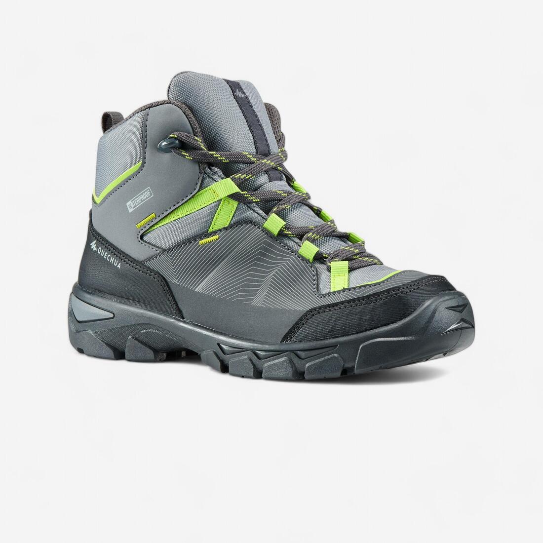 Chaussures imperméables de randonnée -MH120 MID bleues- enfant 35 AU 38 – gris fonte