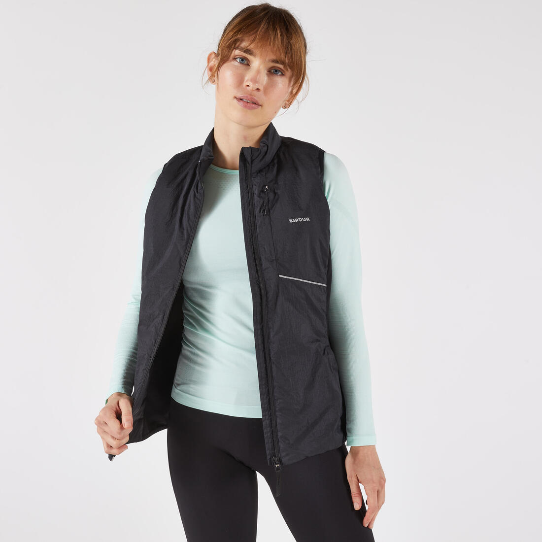 Veste sans manches chaude de running Femme, KIPRUN SM 500 Run warm noire