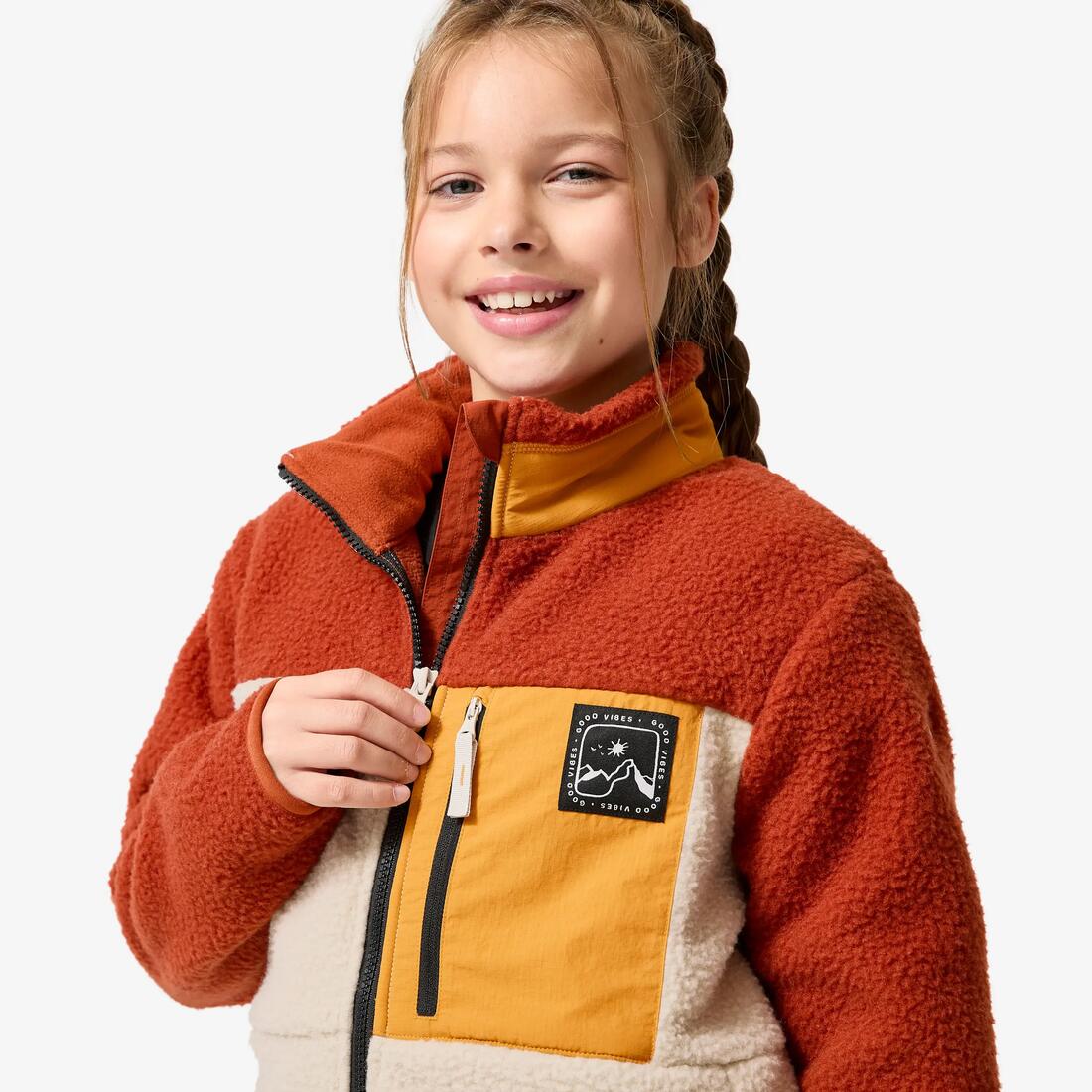 Veste polaire sherpa chaude enfant 7-15 ans, NH 900 beige, noir et