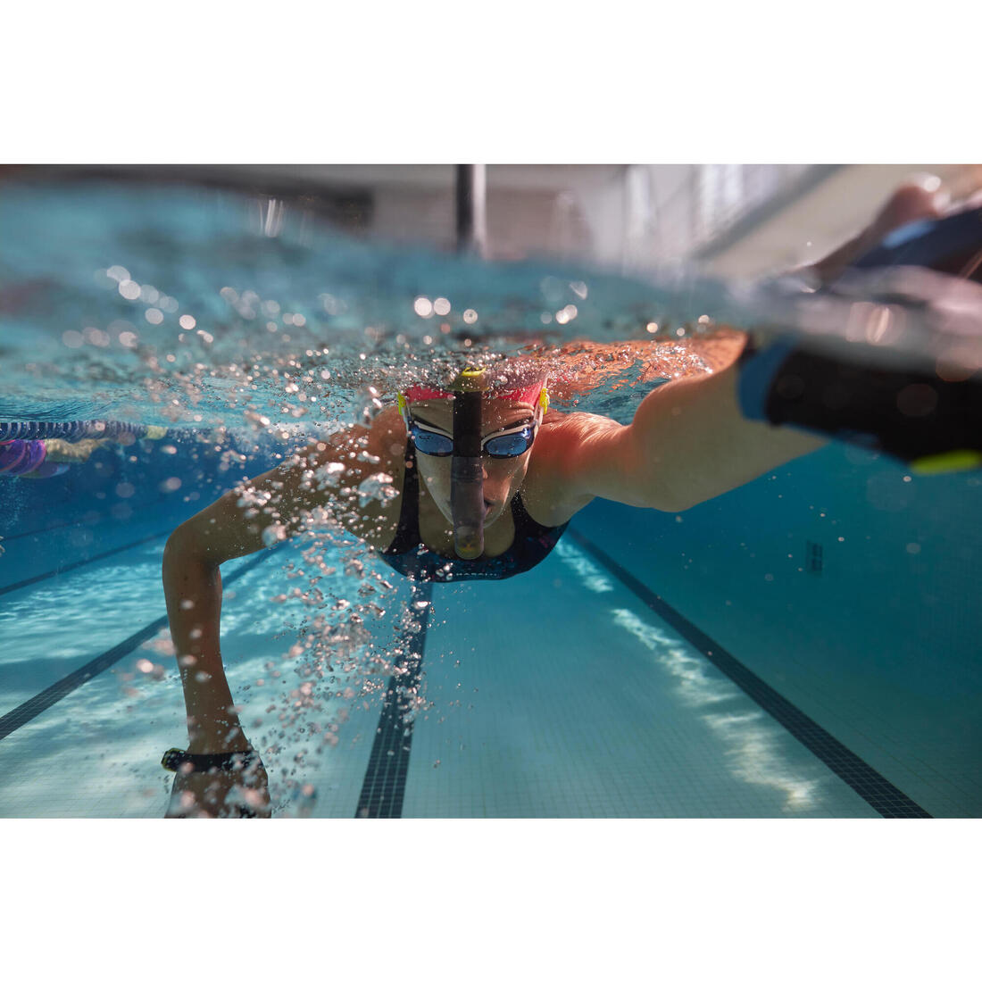 Tuba Frontal de Natation 500 taille L Bleu Jaune