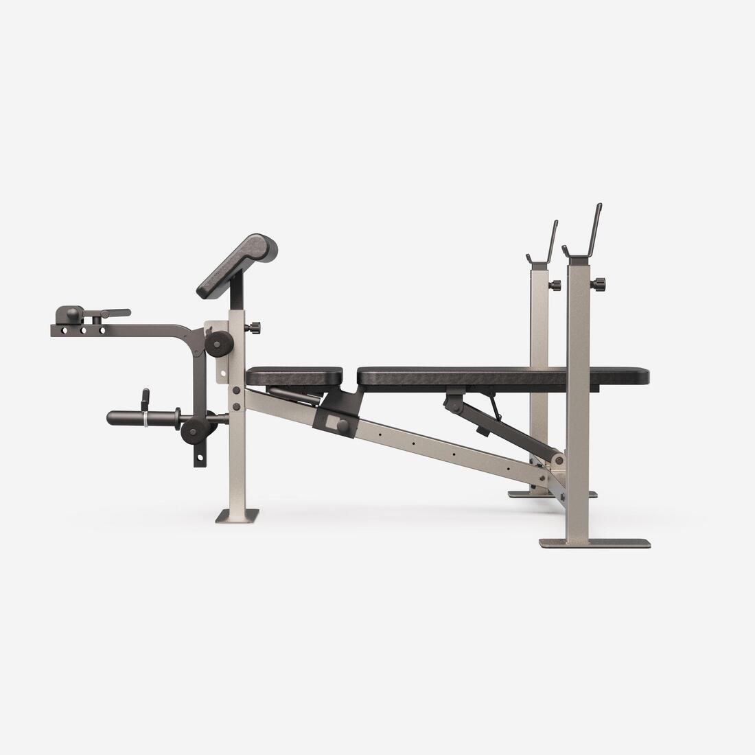 Banc de musculation avec chandelles avec station de biceps curl et de leg curl