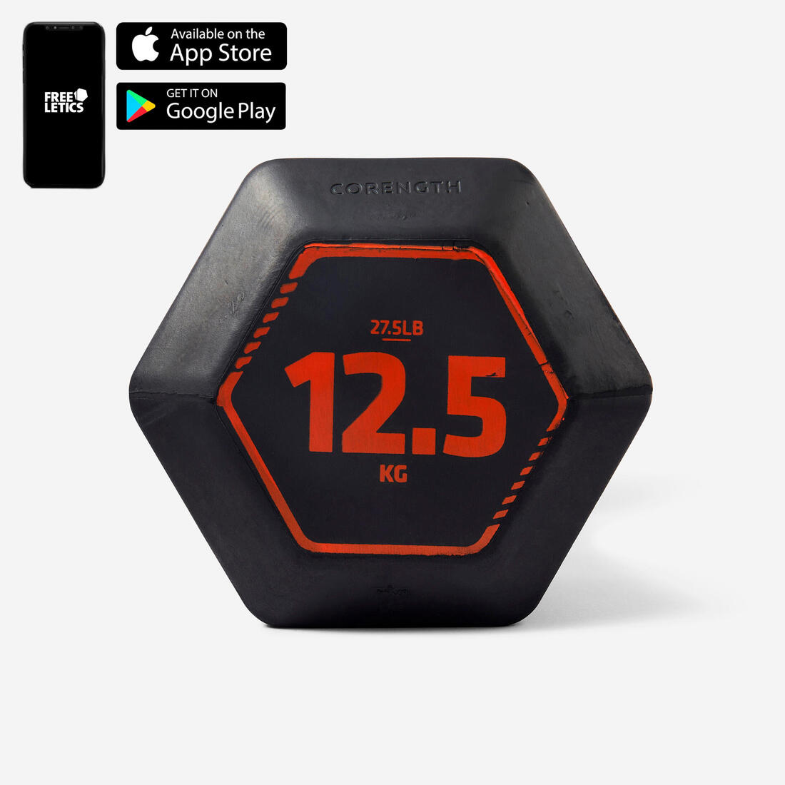 Haltères de cross training et musculation 12,5 kg - dumbbell hexagonale noire