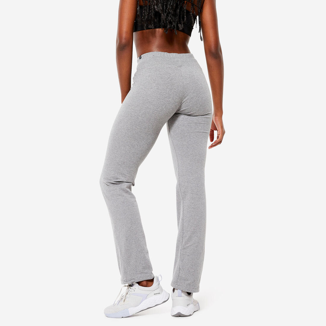Legging fitness long coton extensible bas resserable femme - Fit+ gris chiné