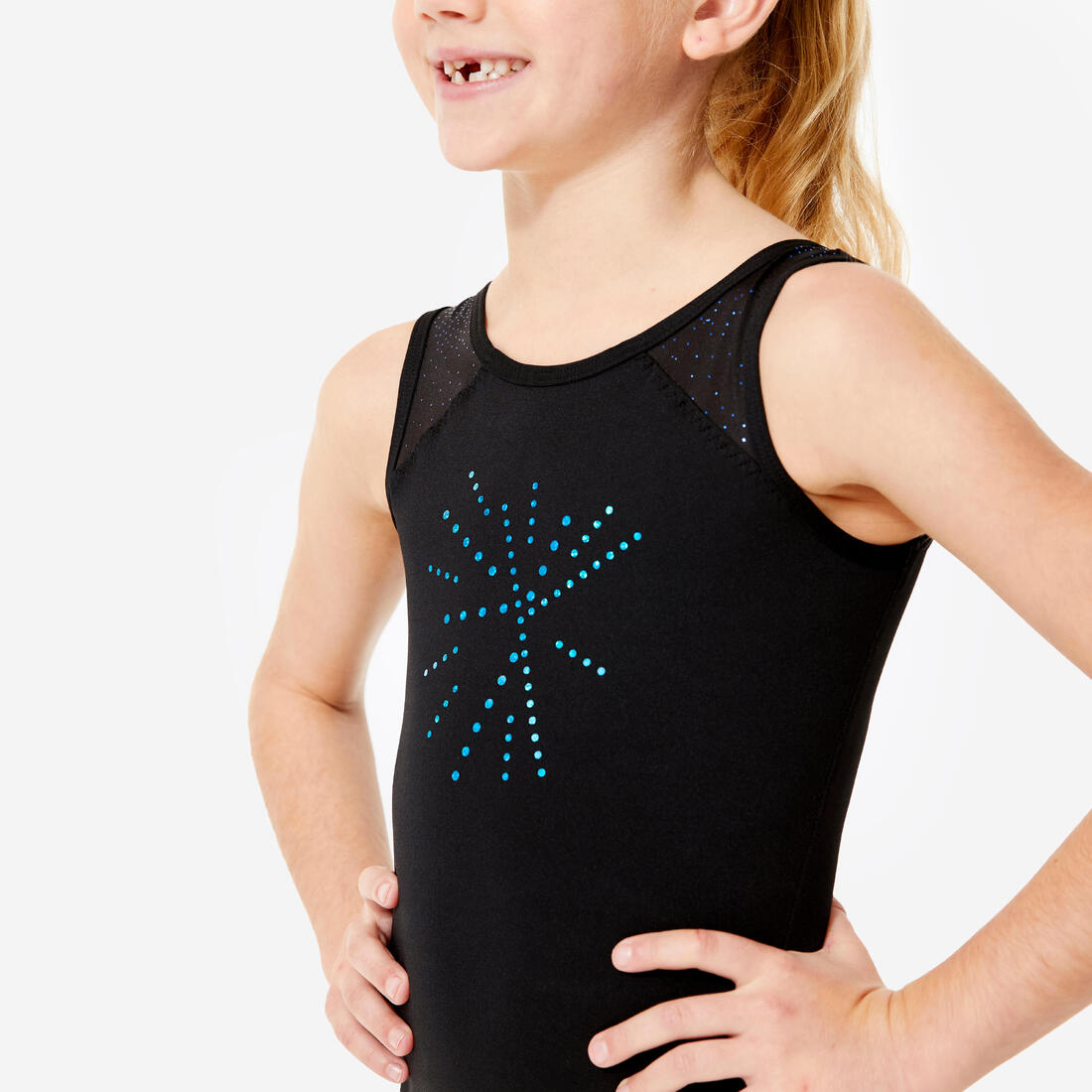 Justaucorps gym sans manches, col rond Fille - JSM 540 noir à paillettes