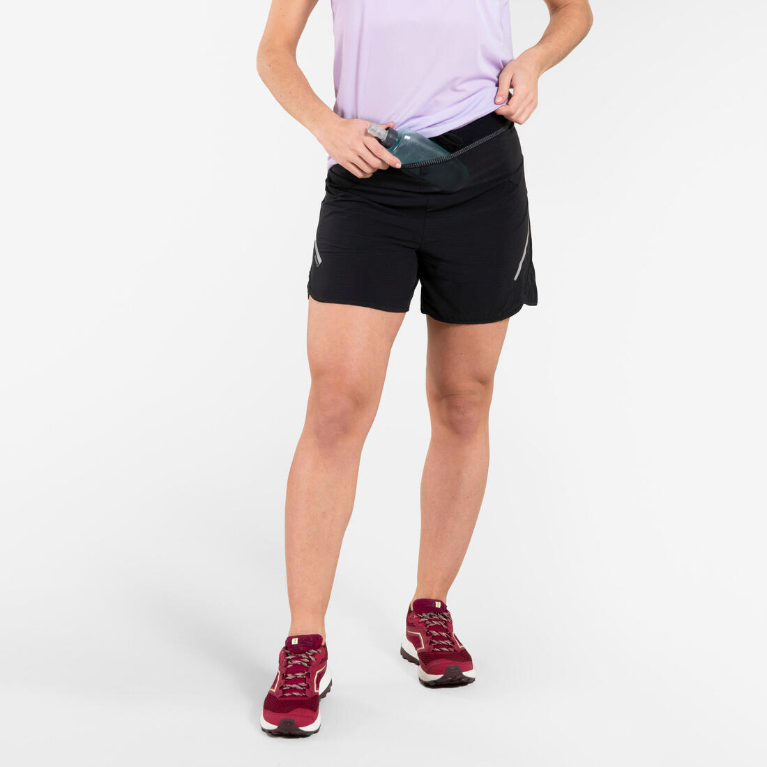 Short de trail running baggy femme noir