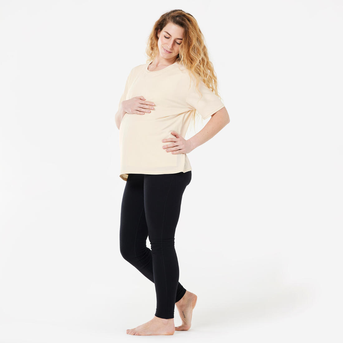Tee-shirt grossesse yoga allaitement manche courte beige