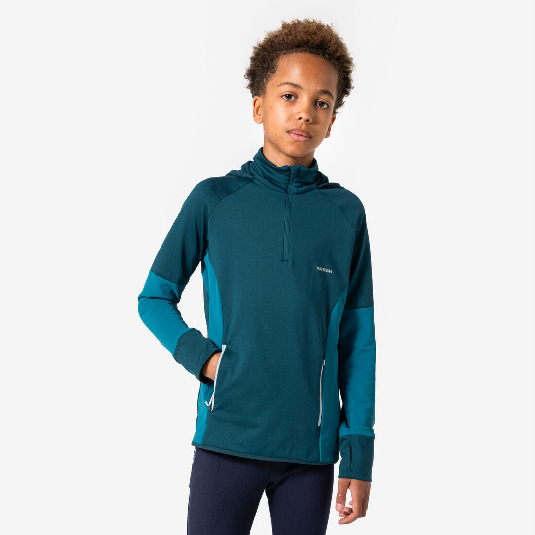 T-shirt manches longues de running garçon, Kiprun Run 900 Warm bleu