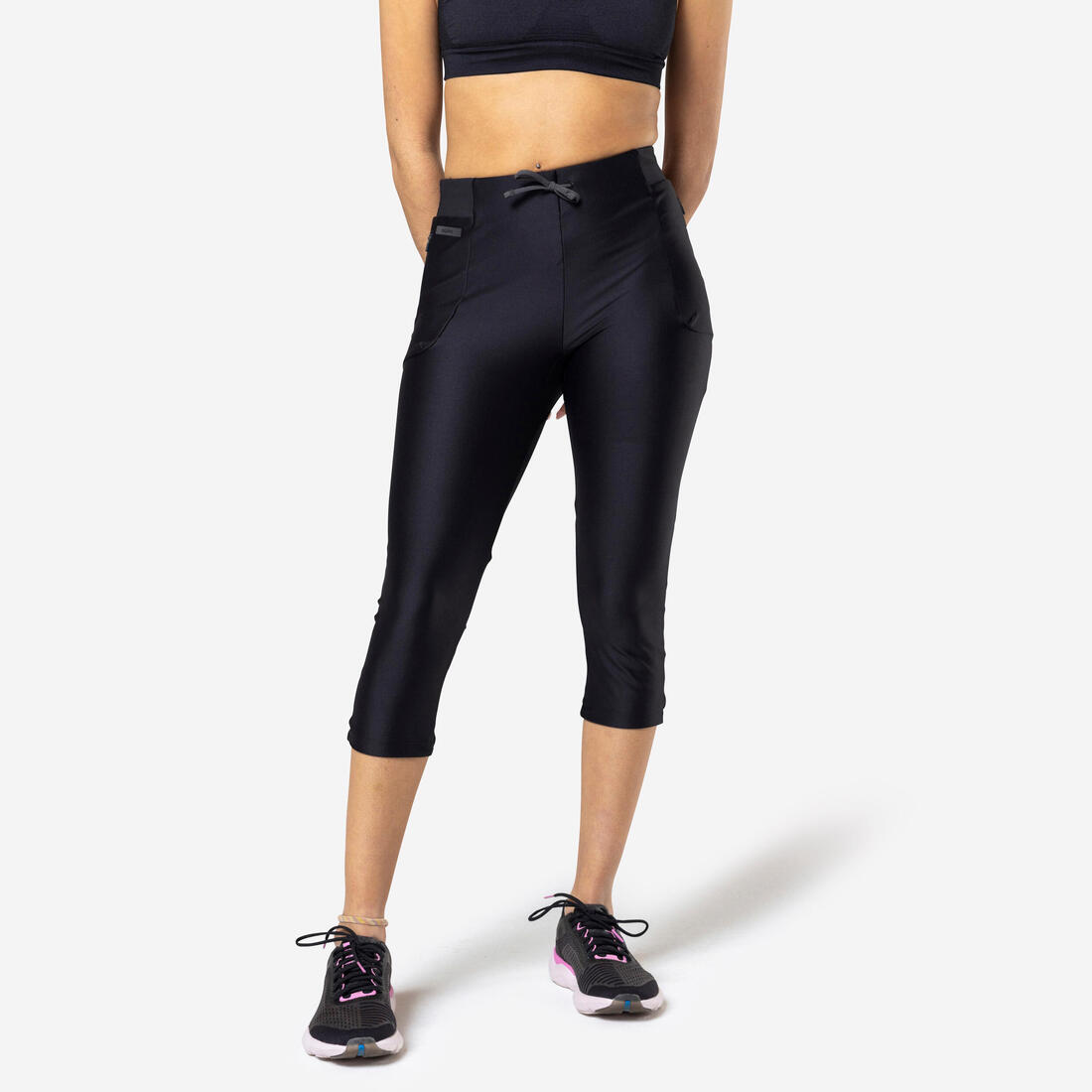 Legging court running respirant femme - kiprun run 500 dry – noir