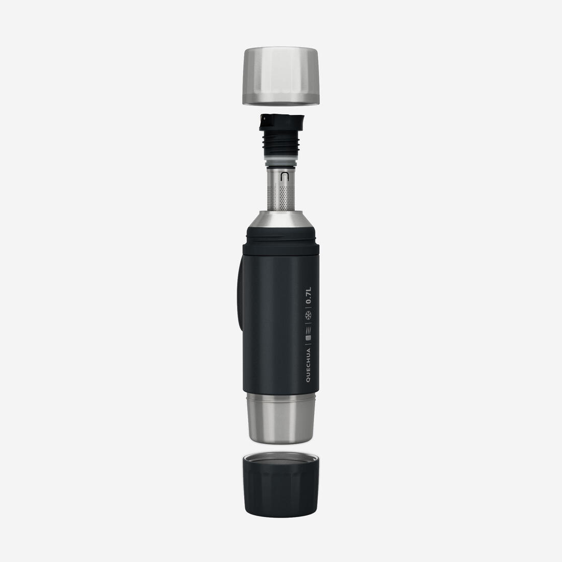 Bouteille inox isotherme avec filtre à thé 0,7L, de randonnée et camping – gris carbone