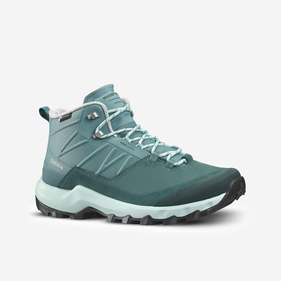 Chaussures imperméables de randonnée montagne - mh500 mid - femme – vert cendré