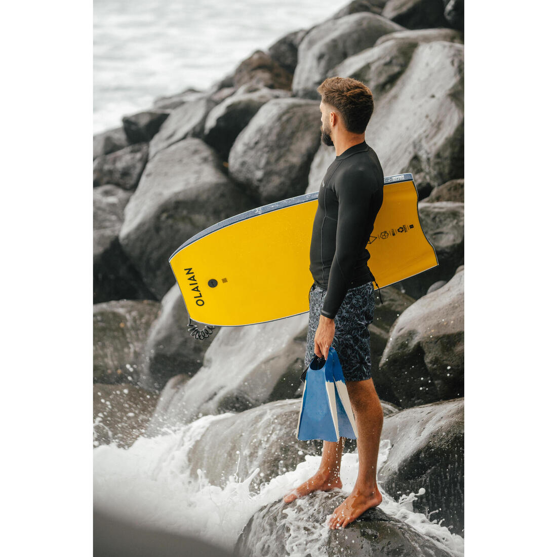 Bodyboard 500 bleu / orange avec leash