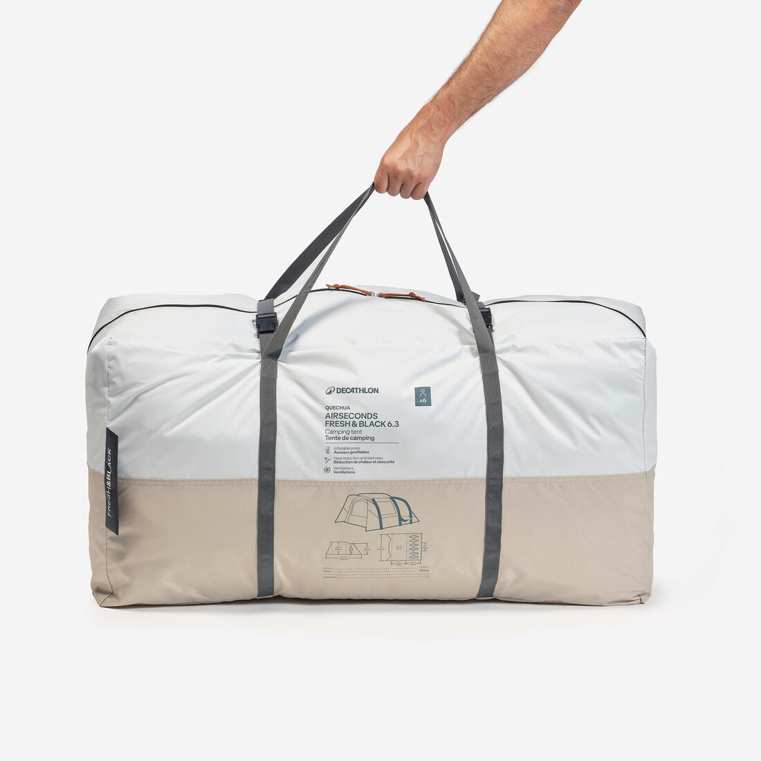 Tente de camping gonflable 6 places 3 chambres,  Fresh & Black, Air Seconds 6.3