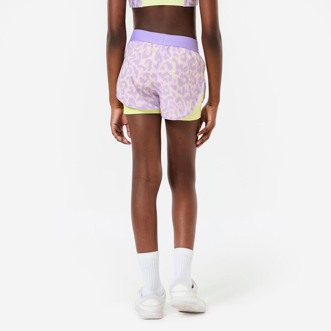 Short multisport respirant 2 en 1 fille, Imprimé noir et