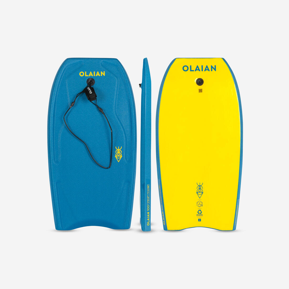 Bodyboard 100 junior bleu jaune avec leash poignet Taille 36''