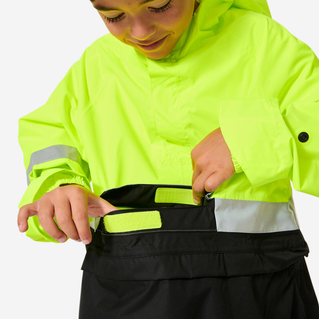 PONCHO ENFANT PLUIE VISIBILITE JOUR NUIT NOIR JAUNE FLUO