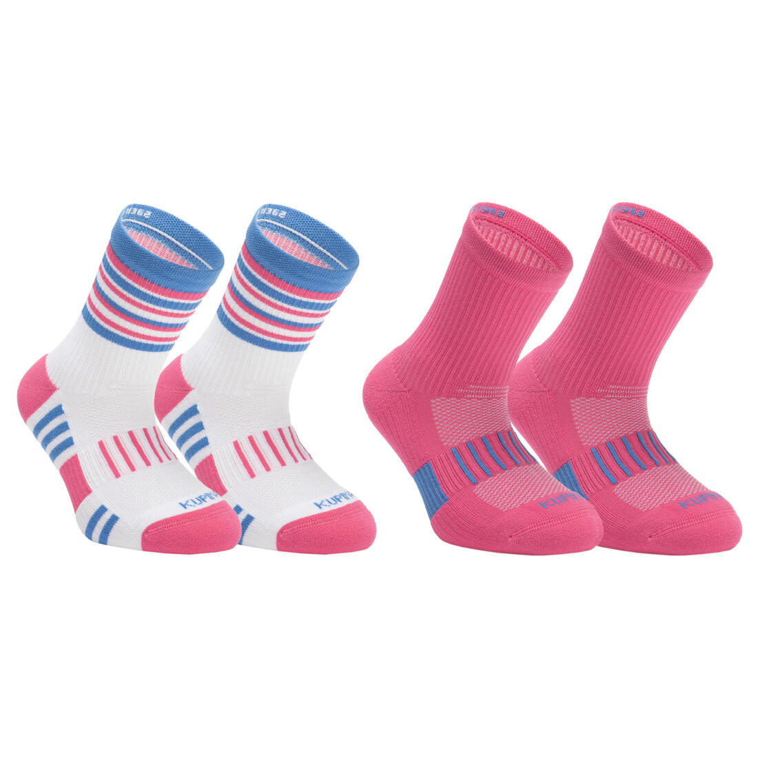 Lot X2 de chaussettes running Enfant -KIPRUN 500 MID  bleue marine – rose fluo