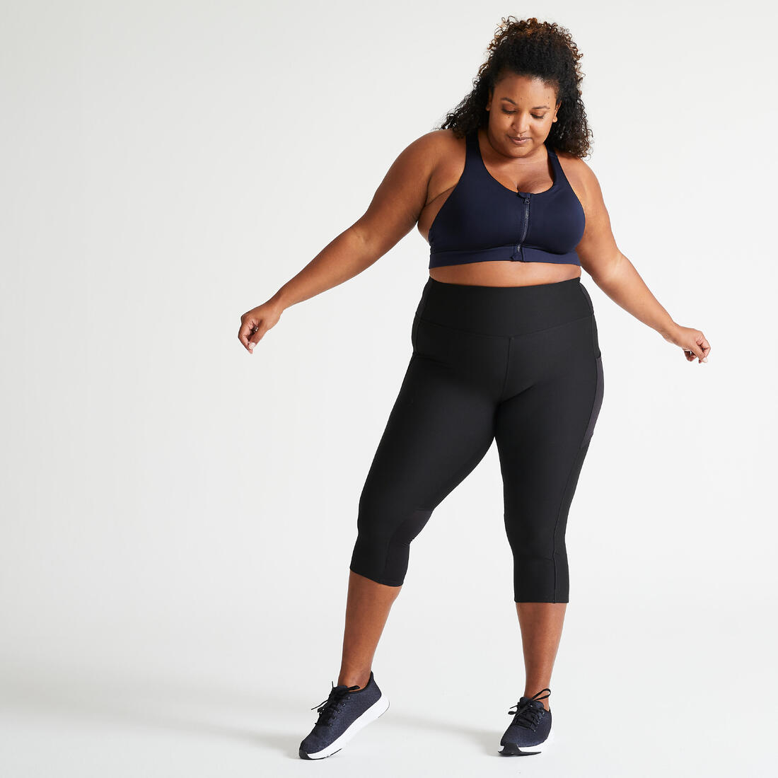Legging de sport 7/8 respirant et grande taille, noir
