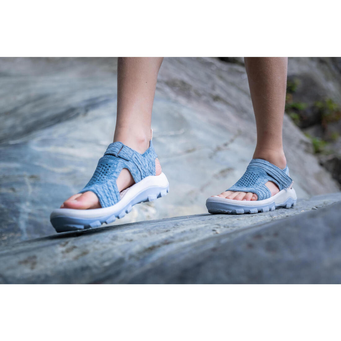 Sandales de randonnée confortables à scratch 28 au 39 enfant, NH500 gris