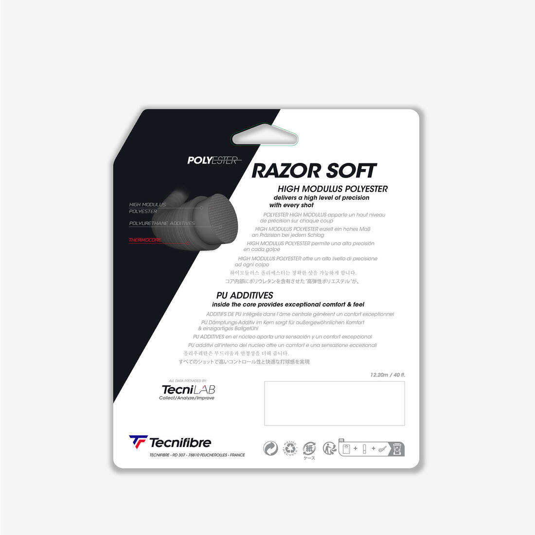 Cordage de tennis mono-filament tecnifibre razor soft 1.25mm noir