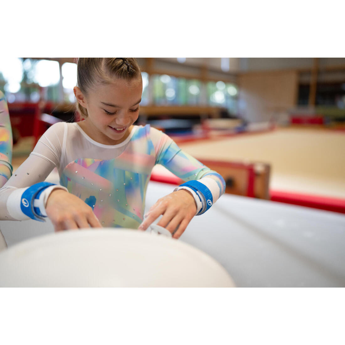 Justaucorps gym manches longues à strass, fille - imprimé