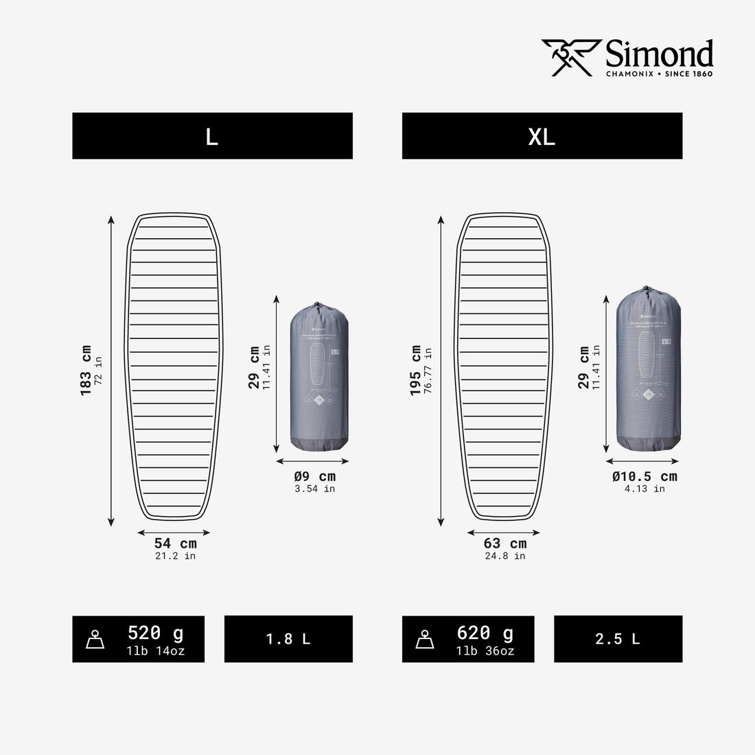 Matelas gonflable léger de trekking, taille XL, 195 x 63 cm, MT900