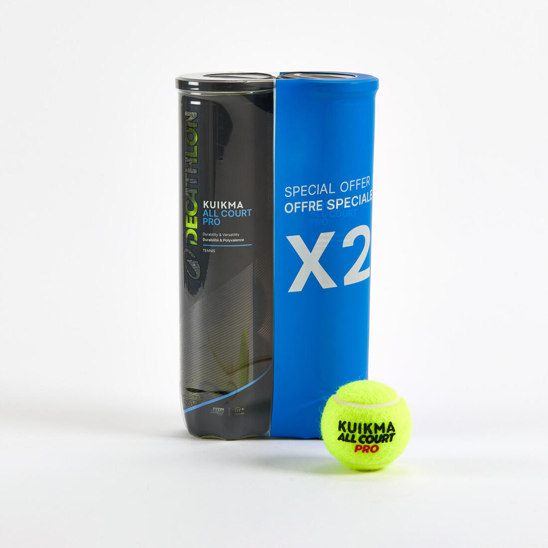 Balle de tennis polyvalente 2 tubes de 4 balles, Kuikma All Court Pro