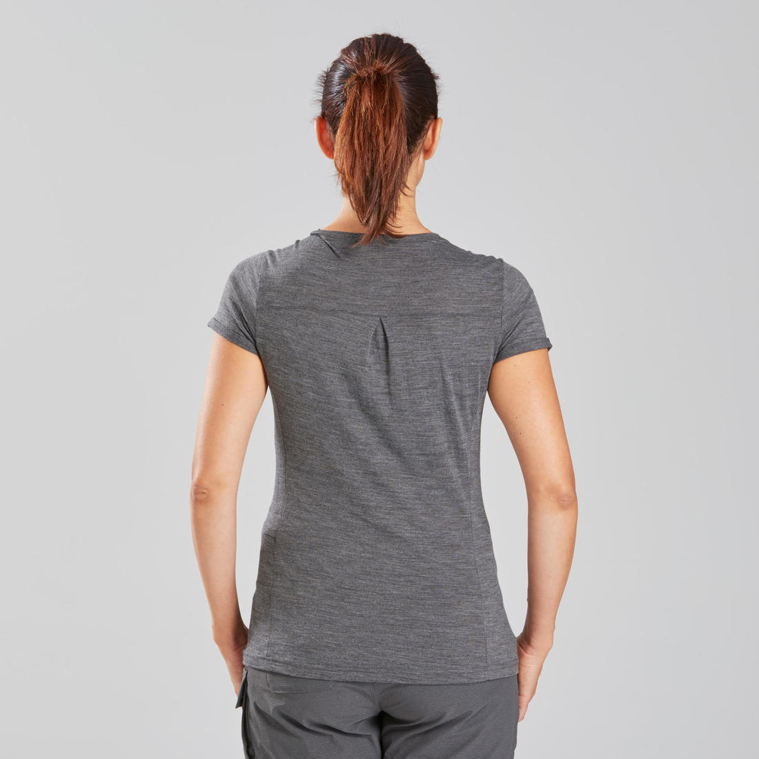 T-shirt de trek voyage - manches courtes - laine mérinos TRAVEL 500 corail Femme