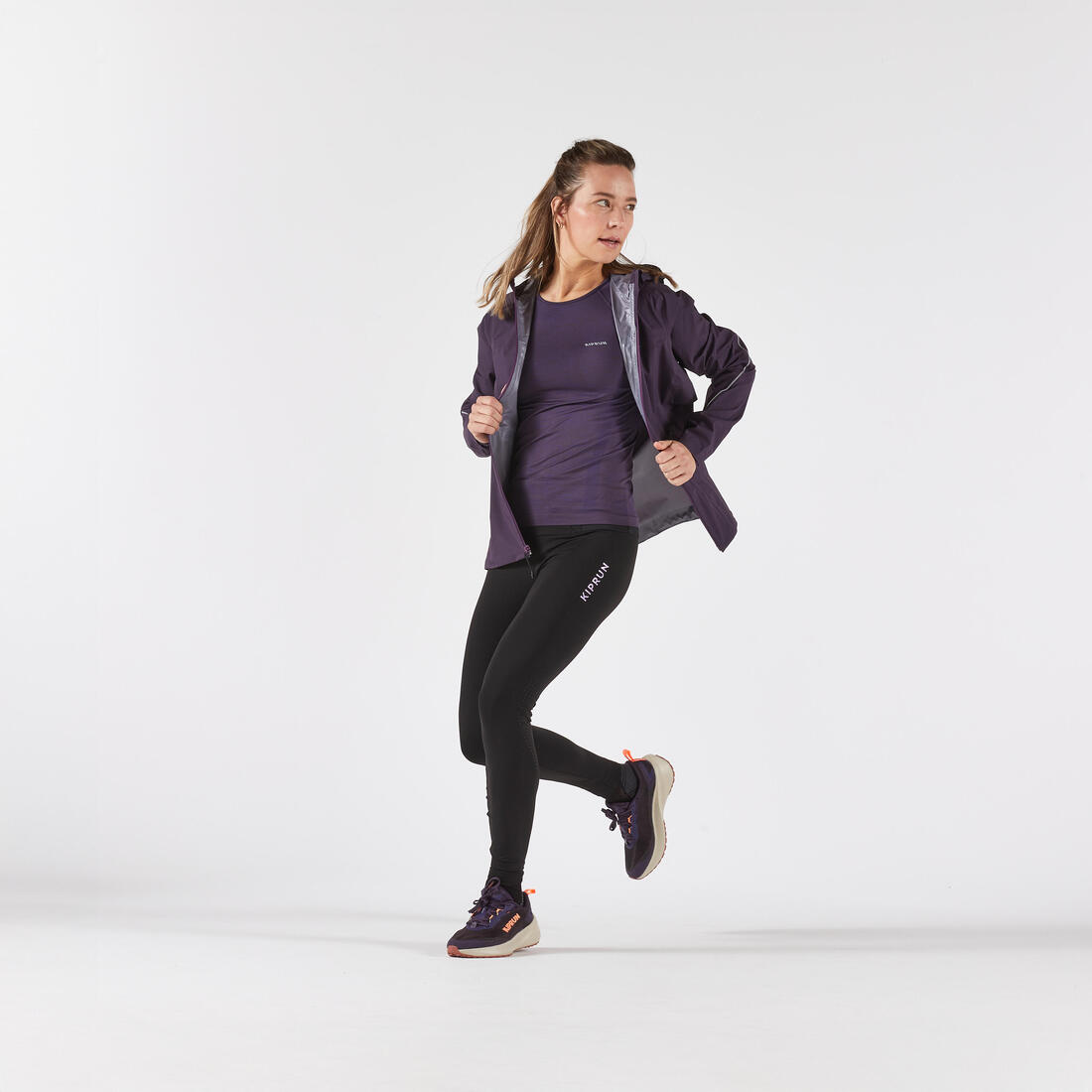 Veste running trail imperméable et respirante Femme, KIPRUN Run 500 aubergine
