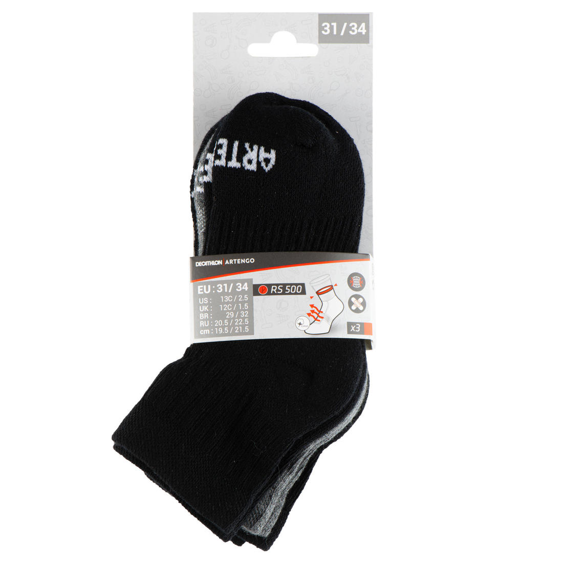 CHAUSSETTES DE SPORT ENFANT MI-HAUTES RS 500 LOT DE 3